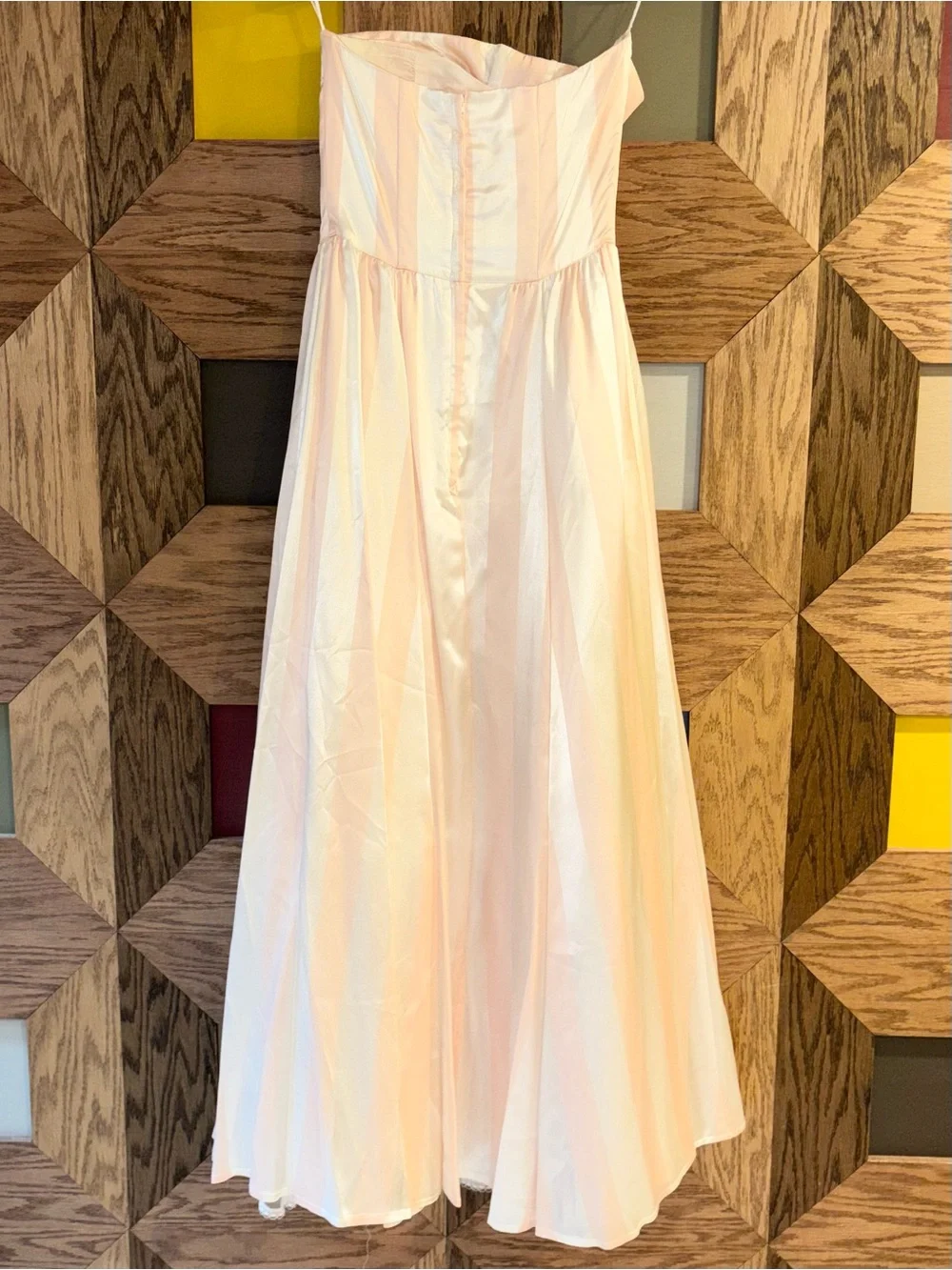 Vintage 80’s Gunne Sax Satin Gown Pink & Cream Striped Strapless Dress Sz 7 - Picture 3 of 9